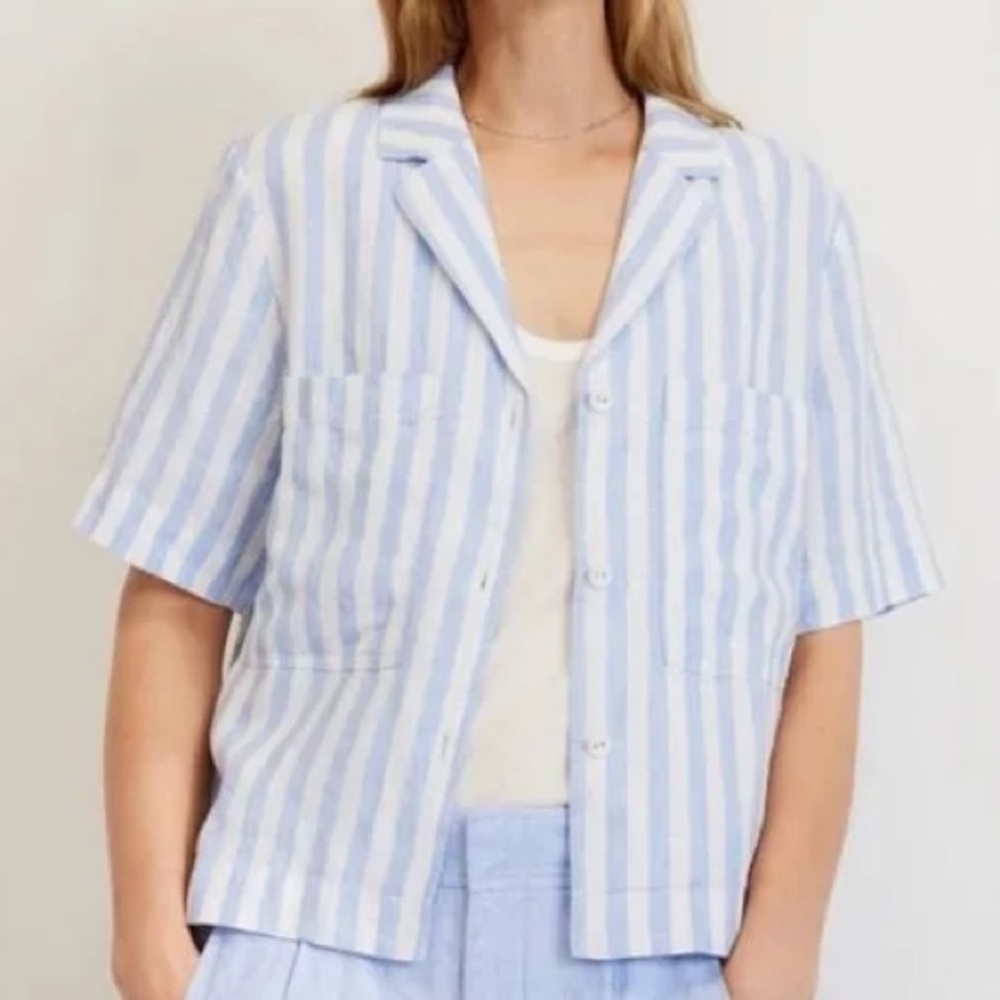 Everlane 100% linen striped box cut top